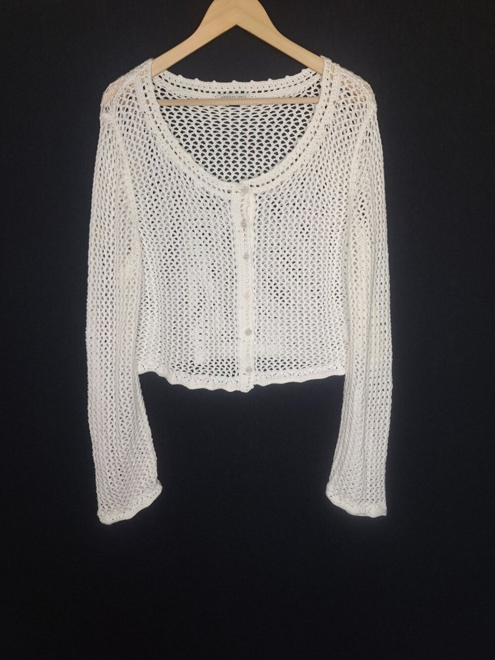 💙 American Eagle Open Knit Crochet Cardigan Sweater Size XL White Button Front